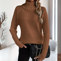 Lena | Damen Rollkragen Strickpullover mit Rippärmeln Locker Weich – Braun