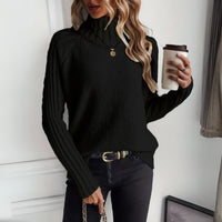 Lena | Damen Rollkragen Strickpullover mit Rippärmeln Locker Weich – Schwarz