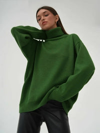 Damen Rollkragenpullover mit hohem Kragen und elastischen Bündchen – Dunkelgrün