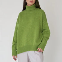 Damen Rollkragenpullover mit hohem Kragen und elastischen Bündchen – Grün