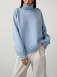 Damen Rollkragenpullover mit hohem Kragen und elastischen Bündchen – Hellblau