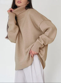 Damen Rollkragenpullover mit hohem Kragen und elastischen Bündchen – Khaki