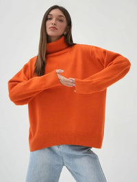 Damen Rollkragenpullover mit hohem Kragen und elastischen Bündchen – Orange