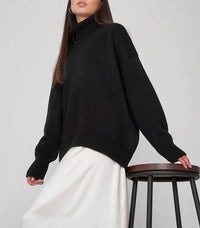 Damen Rollkragenpullover mit hohem Kragen und elastischen Bündchen – Schwarz