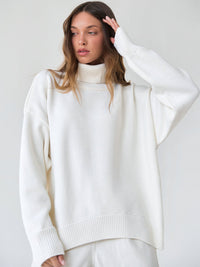 Damen Rollkragenpullover mit hohem Kragen und elastischen Bündchen – Weiß