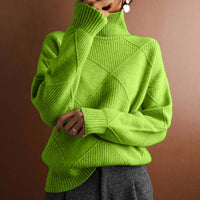 Greta | Damen Rollkragenpullover mit Rautenmuster Lässiger Strickpullover – Grün