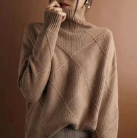 Greta | Damen Rollkragenpullover mit Rautenmuster Lässiger Strickpullover – Braun