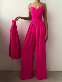 Damen schöner Jumpsuit mit weitem Bein | Sommer – Rosen rot