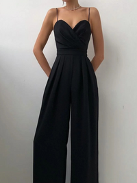Damen schöner Jumpsuit mit weitem Bein | Sommer – Schwarz