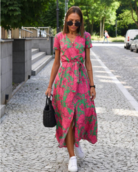 Damen schönes geblümtes Sommerkleid | Midi – Rosa