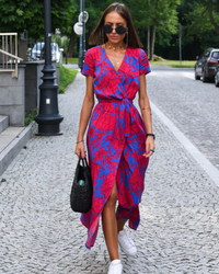 Damen schönes geblümtes Sommerkleid | Midi – Rot/Blau