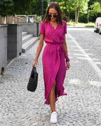 Damen schönes geblümtes Sommerkleid | Midi – Roter Punkt