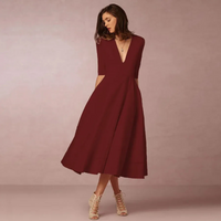 Damen schönes Vintage Prinzessinnenkleid | Midi – Weinrot