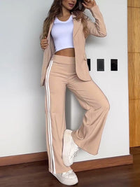 Damen Set mit Blazer und Hose mit Seitenstreifen – Aprikose