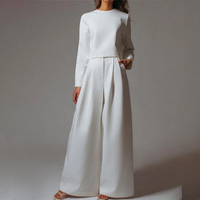 Damen Set mit Langarmshirt und Hose – Weiß