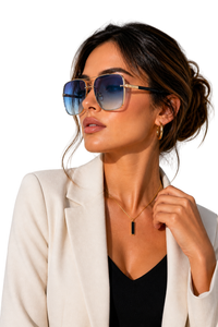 Damen Sonnenbrille mit Aviator-Rahmen und Doppelsteg aus Metall – Blau