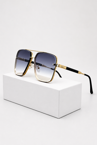 Damen Sonnenbrille mit Aviator-Rahmen und Doppelsteg aus Metall – Grau