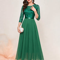 Katharina | Damen Spitzen Chiffon Abendkleid Elegant Formal Dress Maxi – Grün