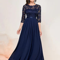 Katharina | Damen Spitzen Chiffon Abendkleid Elegant Formal Dress Maxi – Blau