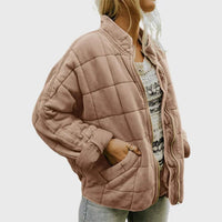 Nora | Damen Steppjacke leichte gefütterte Kurzjacke mit Reißverschluss – Khaki