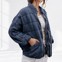 Nora | Damen Steppjacke leichte gefütterte Kurzjacke mit Reißverschluss – Marine