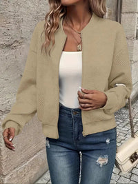 Annika | Damen Steppjacke leichte Zip-Up Bomberjacke strukturierter Stoff – Khaki