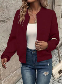 Annika | Damen Steppjacke leichte Zip-Up Bomberjacke strukturierter Stoff – Dunkelrot