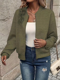 Annika | Damen Steppjacke leichte Zip-Up Bomberjacke strukturierter Stoff – Olivgrün