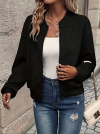 Annika | Damen Steppjacke leichte Zip-Up Bomberjacke strukturierter Stoff – Schwarz
