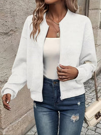 Annika | Damen Steppjacke leichte Zip-Up Bomberjacke strukturierter Stoff – Weiß
