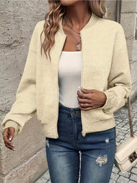 Annika | Damen Steppjacke leichte Zip-Up Bomberjacke strukturierter Stoff – Aprikose