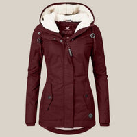 Leonie | Damen Steppjacke mit Fleecefutter Kapuze Winterjacke – Rot