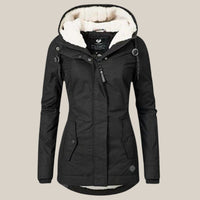 Leonie | Damen Steppjacke mit Fleecefutter Kapuze Winterjacke – Schwarz