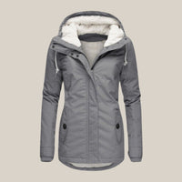 Leonie | Damen Steppjacke mit Fleecefutter Kapuze Winterjacke – Grau