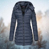 Emilia | Damen Steppjacke mit Kapuze tailliert warm gefüttert – Marine