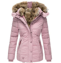 Damen Steppjacke mit Kunstfell-Kapuze und Reißverschluss – Rosa