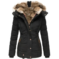 Damen Steppjacke mit Kunstfell-Kapuze und Reißverschluss – Schwarz
