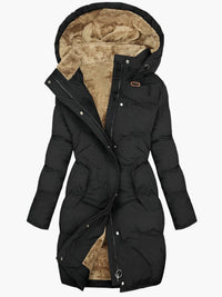 Damen Steppjacke mit Plüsch-Kapuze und Reißverschluss – Schwarz