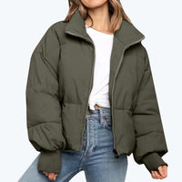 Damen Steppjacke mit Reißverschluss und Stehkragen – Grün