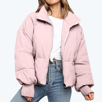 Damen Steppjacke mit Reißverschluss und Stehkragen – Rosa