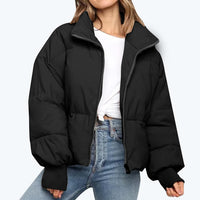 Damen Steppjacke mit Reißverschluss und Stehkragen – Schwarz