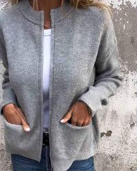 Clara | Damen Strick-Cardigan mit Reißverschluss lockere Passform Fronttaschen – Grau