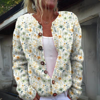 Hannah | Damen Strickjacke Blumenmuster geknöpfte Puffer Weste – Grün