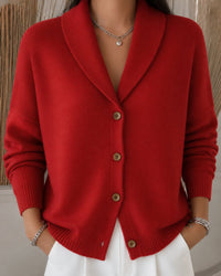 Nora | Damen Strickjacke mit Hemdkragen und Knopfleiste Relaxed Fit – Rot