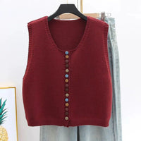 Amelie | Damen Strickweste Ärmelloser Pullover Weste Bunte Knöpfe – Bordeauxrot
