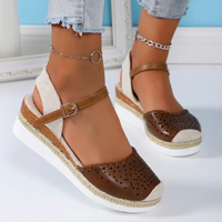 Damen stylische Espadrilles mit Knöchelriemen | Sommer – Braun