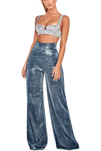 Damen stylische Glitzerhose | Baggy – Blau