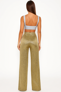 Damen stylische Glitzerhose | Baggy – Gold