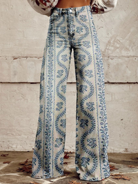 Damen stylische Jeanshose mit weitem Bein | Baggy – Blau