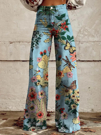 Damen stylische Jeanshose mit weitem Bein | Baggy – Blauer Wald
